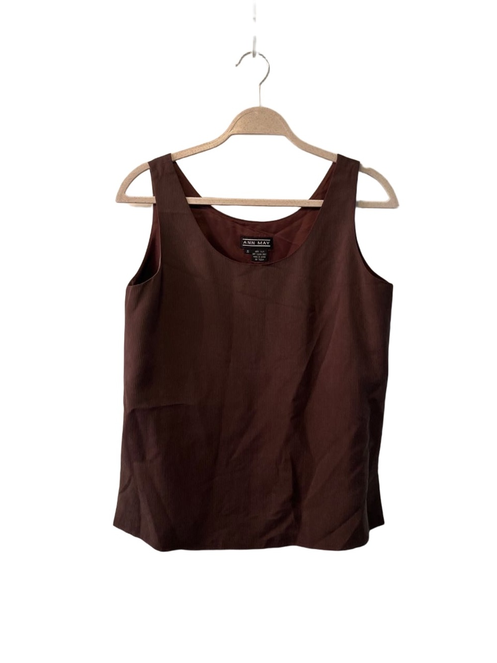 Ann May Chocolate Brown Scoop Neck Tank 100% Silk